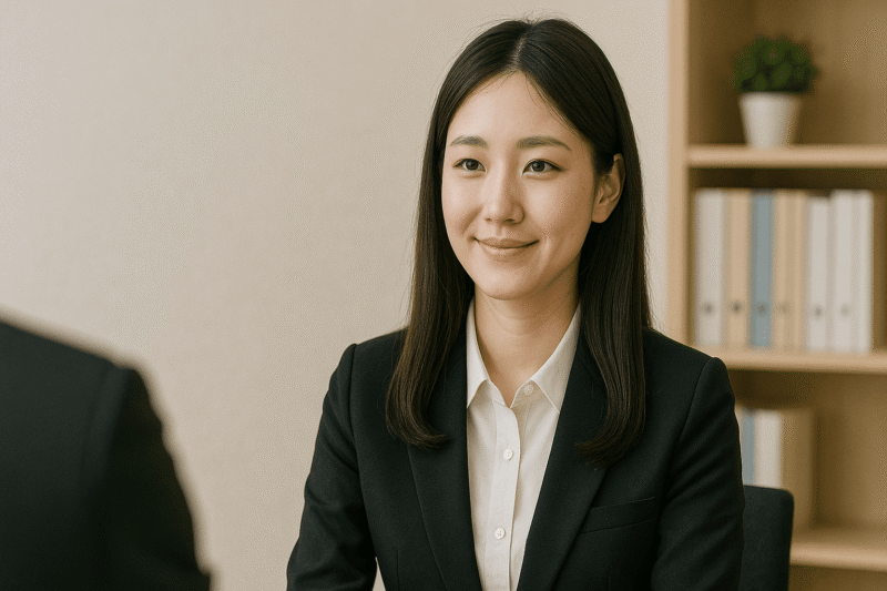 面接を受けている女性