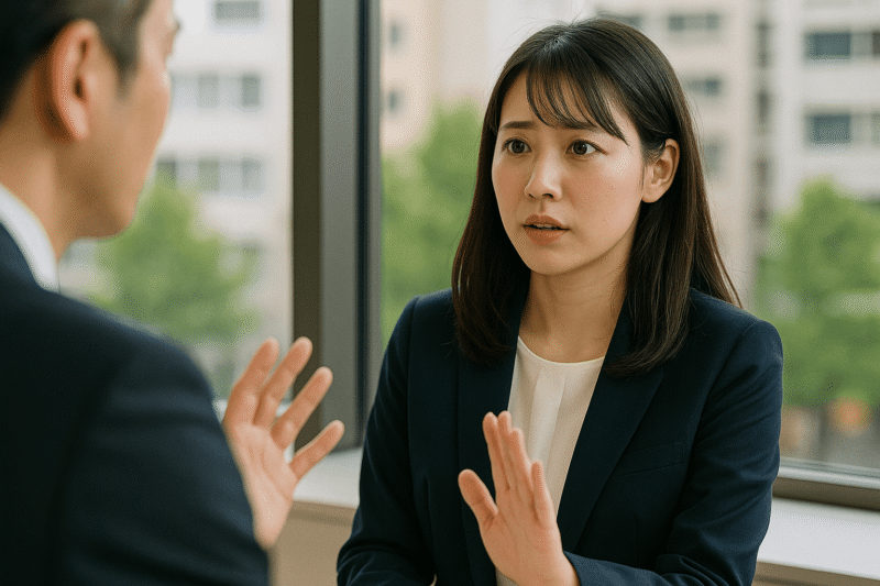 上司に退職を引き止められている女性の画像