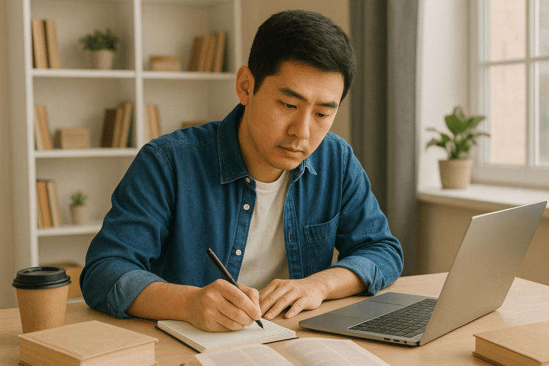 勉強する男性の画像