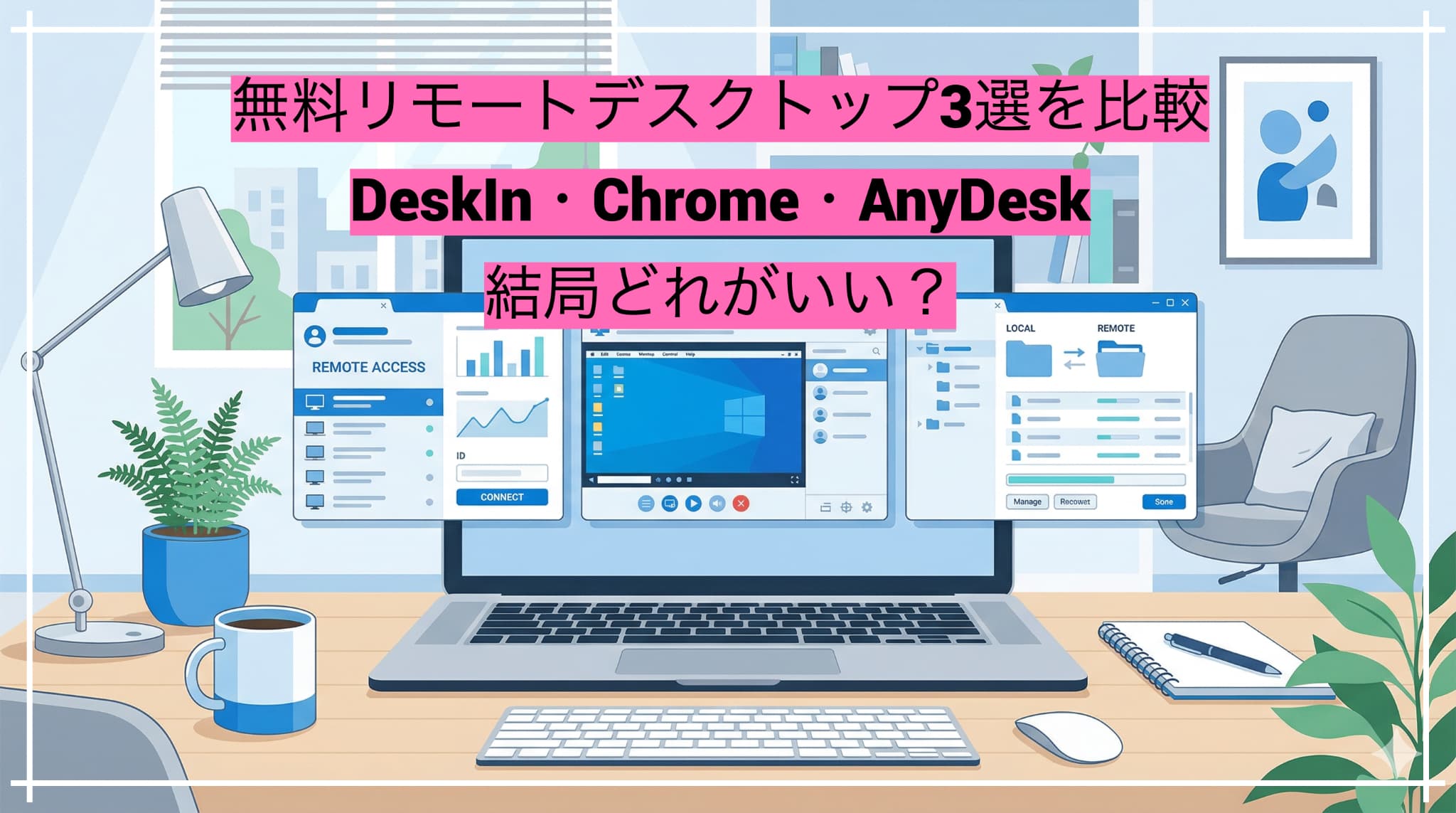 リモートデスクトップ３選を比較（DeskIn・Chrome・AnyDesk）