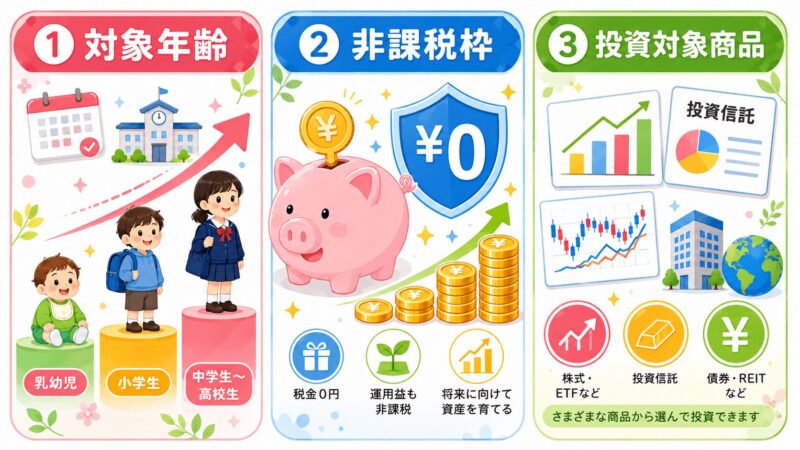 こどもNISAの対象年齢・非課税枠・投資対象商品
