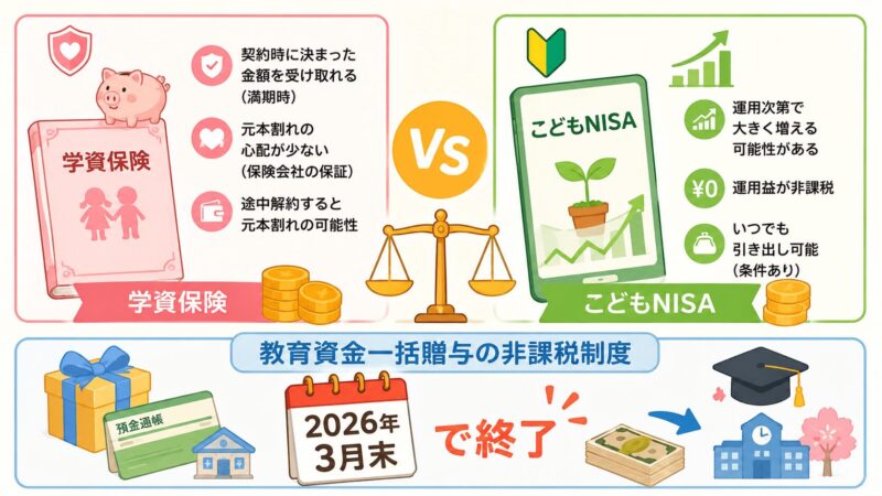 【こどもNISA】学資保険との比較|教育資金一括贈与は2026年3月末で終了